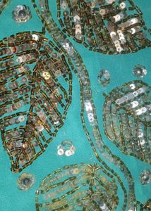 Teal Saree with Gold Leaf Embellishmen cut dana wo