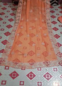 Beautiful Saree Coral Colour With Blause