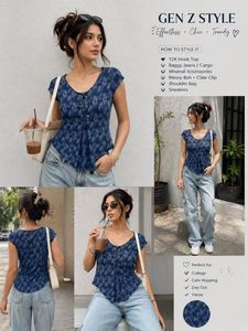 Stylish Blue Printed Tunic Top