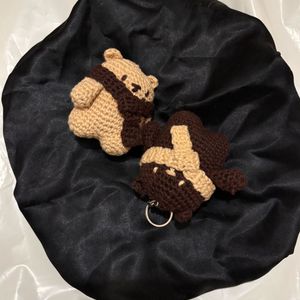 winter bear crochet couple keychain