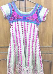 Gold Magenta Anarkali Suit with pajami & dupatta