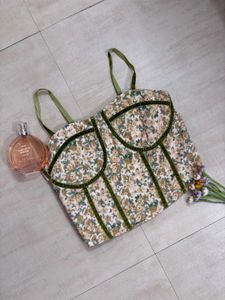 Floral Corset Top with Green Trim