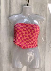 Pink &amp; Orange Checkered Tube Top
