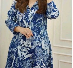 Elegant Blue Floral Printed Kurti Dress