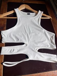 White Ribbed Cut-Out Tank Top