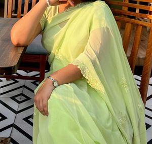 Elegant Light Green Embroidered Saree