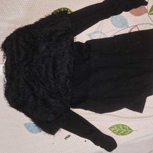 Chic Black Mini Dress with Furry Overlay