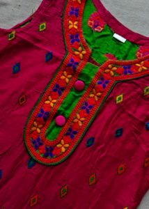 Beautiful Pink Kurta with Green Embellished Neckli