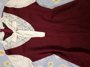 Maroon Lace Detail Dress