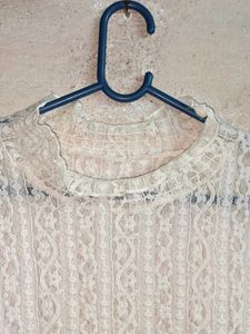 Elegant Lace Mock Neck Top Sheer