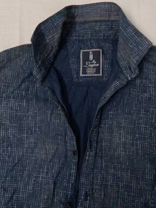 Men's Blue Patterned Button-Down