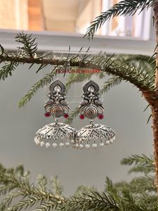 Oxidized Silver Jhumka Earrings