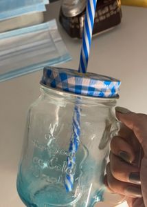 Blue Mason Jar With Straw