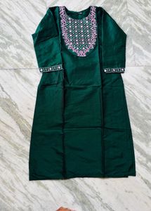 Embroidered Green Silk Kurta