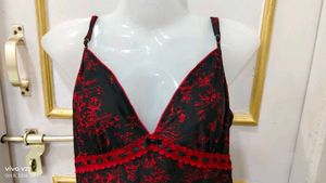Satin Nightgown with Red Floral Print