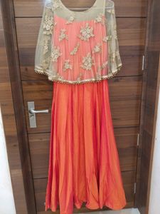 Elegant Orange &amp; Gold Designer Dress