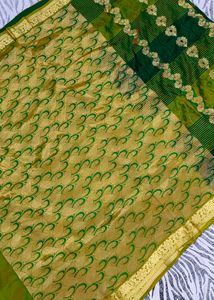 gold and green colour saree