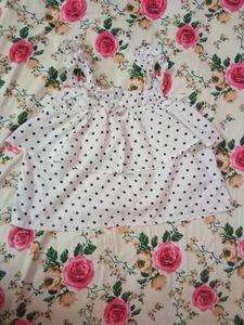 White Polka Dot Ruffle Top