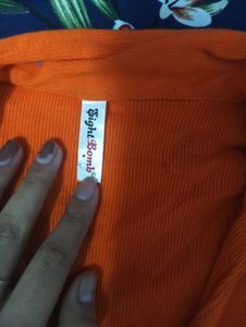 Orange Button-Up Cropped Top