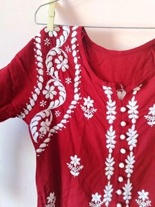 Elegant maroon chikankari work kurta