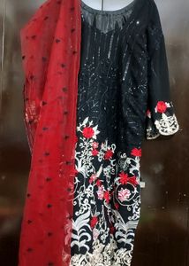 Black Designer Plazo Suit With Dupatta 44 Bust