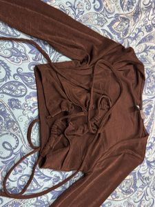 Brown Tie-Up Long Sleeve Top