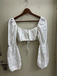 White Broderie Anglaise Tie-Front Crop Top