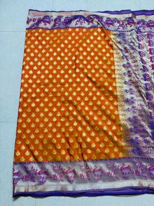 Exquisite Orange Brocade Saree
