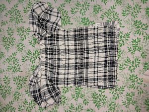 Plaid Puff Sleeve Top with Bow Detail