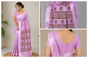 New Elegant Lavender Saree with Floral Print
