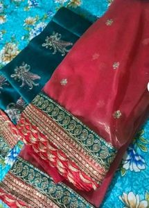 Stunning Red Embroidered Net Saree