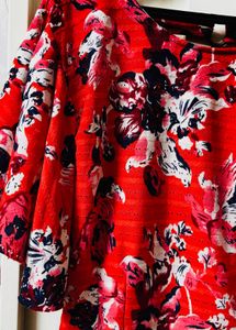 Chic Red Floral Print Bell Sleeve Top