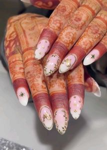 Bridal nails| Elegant Gold & Pink Nail Art Set