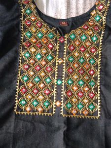 Black Kurta Set with Embellished Neckline