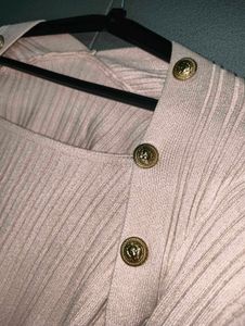 Chic Ribbed Top &amp; Buttoned Midi Skirt Set
