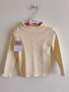 Cute Cream Ribbed Knit Sweater