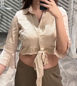 Satin Tie-Front Crop Top