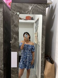 Blue Floral Off-Shoulder Dress