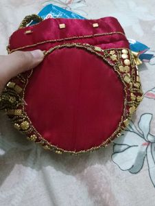 Elegant Maroon &amp; Gold Potli Bag