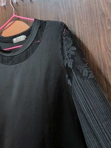 Elegant Black Lace Sleeve Top