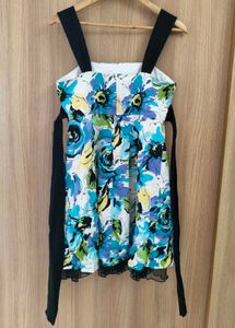 Floral Print Mini Dress with Black Accents