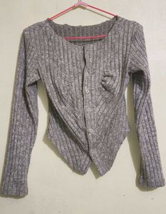 Ribbed Button-Up Knit Top