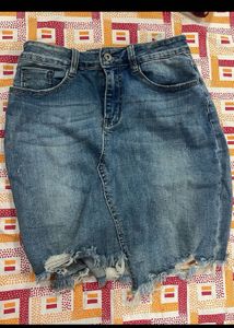 Distressed Denim Mini Skirt