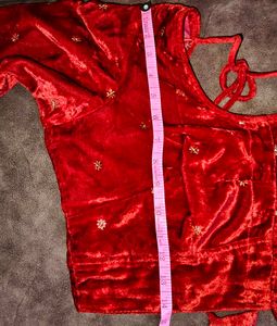 Red Velvet Blouse with Gold Embellishments