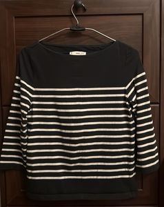 MANGO Black & White Striped 3/4 Sleeve Top
