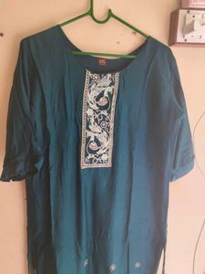 Elegant Teal Kurta with Embellished Neckline
