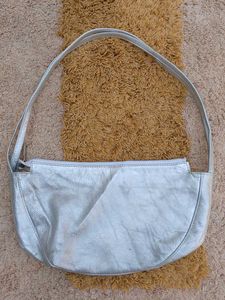 Stylish Silver Leather Hobo Bag