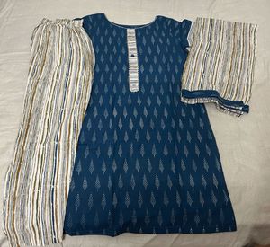 Stylish Teal Kurta Set with Striped Palazzos