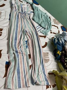 Girls' Striped Jumpsuit &amp; Cardigan