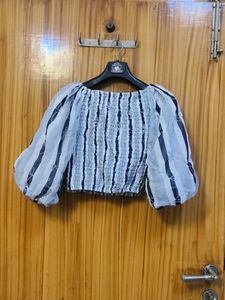 Striped Puff Sleeve Crop Top